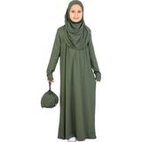 Modish Group Kız Çocuk Namaz Elbisesi – Yumuşak Viskon Giyim Abaya & Hijab + Çanta Seti - 8 - 12 Yaş - Haki