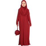 Modish Group Kız Çocuk Namaz Elbisesi – Yumuşak Viskon Giyim Abaya & Hijab + Çanta Seti - 8 - 12 Yaş - Kırmızı