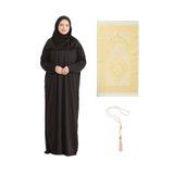 Modish Group Namaz Elbisesi Eşarp Seccade Tesbih Set, İslami Giyim Takım Ferace Turban Şal - Kahverengi