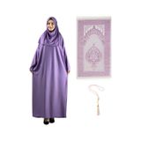 Modish Group Namaz Elbisesi Eşarp Seccade Tesbih Set, İslami Giyim Takım Ferace Turban Şal Lila