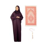 Modish Group Namaz Elbisesi Eşarp Seccade Tesbih Set, İslami Giyim Takım Ferace Turban Şal Vişne