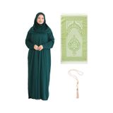 Modish Group Namaz Elbisesi Eşarp Seccade Tesbih Set, İslami Giyim Takım Ferace Turban Şal Zümrüt Yeşili