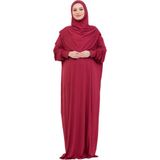 Modish Group Tek Parça Namaz Elbisesi Seti, Viskon Yumuşak Tesettür Abaya, Rahat Hazır Şal Başörtüsü Takım - Kırmızı