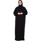 Modish Group Tek Parça Namaz Elbisesi Seti, Viskon Yumuşak Tesettür Abaya, Rahat Hazır Şal Başörtüsü Takım - Siyah