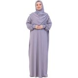 Modish Group Tek Parça Namaz Elbisesi Seti, Viskon Yumuşak Tesettür Abaya, Rahat Hazır Şal Başörtüsü Takım - Standart - Gri