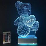Modiwa Kişiye Özel 3D Aşk Ayıcık 16 Renk Dekoratif Led Lamba