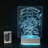 Modiwa Kişiye Özel 3D Aşk Çiçek 16 Renk Dekoratif Led Lamba