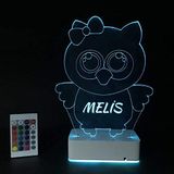 Modiwa Kişiye Özel 3D Baykuş ve Kalp 16 Renk Dekoratif Led Lamba