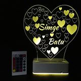 Modiwa Sevgiliye Hediye Kalp ve İsim 3D 16 Renk Dekoratif Led Lamba
