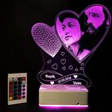 Modiwa Sevgiliye Özel Kalp ve Fotoğraflı 3D 16 Renk Dekoratif Led Lamba