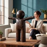 Modorso 772 Özgürlüğün Formu Ahşap Görünümlü Dekoratif Heykel Modern Salon Ev Ofis Bahçe Obje 56 cm