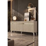 Modova Home 180MHK5BTA TEDDY LAZER PLEKSİ DESEN KONSOL ve TV SEHPASI BEYAZ-TRAVERTEN-ALTIN