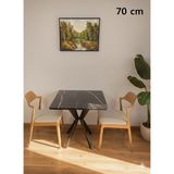 Modülare Mutfak Cafe Balkon Bahçe Restoran Yemek Masası 70X70 ve 80X80 Metal Ayak - Siyah Mermer - 80 x 80