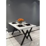 Modülare Yemek Masası Cafe Masası Balkon Masası Mutfak Masası Sabit Masa Metal Ayak 80X120 - Mat Beyaz