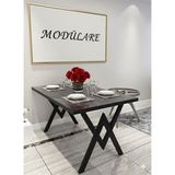 Modülare Yemek Masası Cafe Masası Balkon Masası Mutfak Masası Sabit Masa Metal Ayak 80X120 - Siyah Mermer