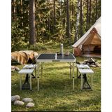 Modulbox Katlanabilir, Alüminyum 67X85,5 cm Kendinden 4 Tabureli, Siyah Renk, Kamp Masa Takımı, Piknik Masa Takımı
