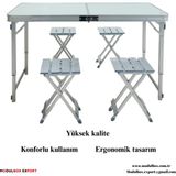 MODULBOX KATLANABİLİR, AYARLANABİLİR ALÜMİNYUM 60X120, 4 TABURE, KAMP MASA TAKIMI, PİKNİK MASA TAKIMI