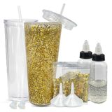 Modyst Kar Küresi Bardak Seti (2 paket): DYI komple zanaat kiti, önceden delinmiş delikli 24 oz Çift Duvar Bardağı, Durdurucu, Kapak, Saman, Huni, Parıltı, 2 oz konteyner ve 1 oz Kar Küresi sıvısı