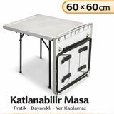 Moemi 60×60 cm Beyaz Katlanabilir Masa Çok Amaçlı–balkon, Bahçe,kamp & Piknik Masası– Hafif Taşınabilir - Açık Beyaz