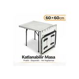 Moemi 60×60 Cm Beyaz Katlanır Masa Çok Amaçlı–Balkon, Bahçe,Kamp & Piknik Masası– Hafif Taşınabilir