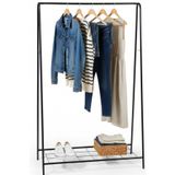 Moemi Metal Askılık/Elbise Askılığı/Alt Raflı Minimal Tasarım Siyah - Ayakkabılıklı Portatif Askı Standı