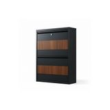 Moemi Metal Ayakkabılık 2'Li ANTRASİT - CEVİZ Ahşap Kaplamalı KİLİTLİ Ayakkabılık