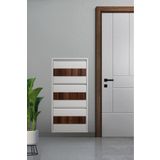 Moemi Metal Ayakkabılık 3'LÜ BEYAZ - CEVİZ Ahşap Kaplamalı Ayakkabılık