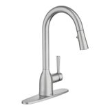 Moen Adler 87233SRS Spot Dirençli Paslanmaz Çinko Aşağı Çekmeli Mutfak Bataryası Güç Temizleme, Düğme ve Geri Çekilebilir Çubuk, ADA Uyumlu, Klasik Stil, Modaya Uygun, Uzun Ömürlü