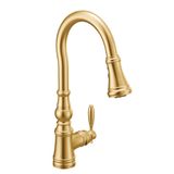 Moen Weymouth Fırçalanmış Altın Tek Saplı Geleneksel Aşağı Çekmeli Mutfak Bataryası Power Boost ile, S73004BG