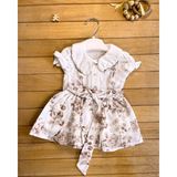 Moes Bayramlık Retro Çiçekli Yazlık Bebe Yaka Kısa Poplin Bebek Elbise - Kahve - 24 Ay - Beyaz - Kahverengi