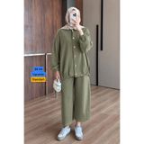 Mogi Butik Kadın Cupra Modal Bomber Ceketli Bol Paça Pantolonlu Tesettür Takım 3229 Haki - Premium Seri