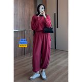Mogi Butik Kadın Örme Kumaş Bisiklet Yaka Basic Şalvar Tesettür Takım 3235 Kırmızı - Premium Seri