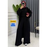Mogi Butik Kadın Penye Uzun Hırka Bluz Geniş Paça Pantolonlu 3'lü Abaya Takım 3205 Siyah
