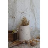 Mogolune El Yapımı Dekoratif Seramik Vazo Ve Kaşıklık Rustik Vintage Bej Renk Siyah Sıçratma