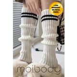 Moibody %100 Akrilik Premium Triko Örgü Leg Warmer Ayak Isıtıcı Tozluk Çizgili Ekru