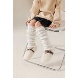 Moibody Kids %100 Akrilik Triko Örgü Leg Warmer Ayak Isıtıcı Tozluk Ekru - Çocuklar İçin