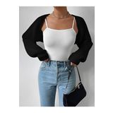 Moibody Triko Örgü Reglan Kol Bolero Hırka Kore Tarzı 4 Mevsim Siyah