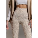 Moije Kadın Zebra Desenli Yüksek Bel Toparlayıcı Slim Fit Likralı Push-Up Bej Krem Fitilli Tayt Pantolon