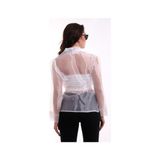Mois Atelier Beyaz Kuşaklı Organze Şifon Tül Kadın Ceket, Tasarım, Hediye - 2XL