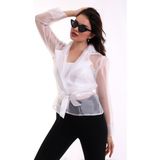 Mois Atelier Beyaz Kuşaklı Organze Şifon Tül Kadın Ceket, Tasarım, Hediye, Büyük Beden, Tesettür - 3XL