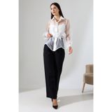Mois Atelier Beyaz Organze Saten Yaka Çıt Çıt Düğme Kuşaklı Şifon Tül Gömlek Ceket Abiye Tasarım Büyük Beden