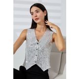 Mois Atelier Beyaz Pul Payetli Çıt Çıt Kapama V Yaka Yelek Tasarım Hediye Büyük Beden