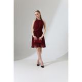 Mois Atelier Bordo Şifon Halter Yaka Mini Abiye Nikah Elbise Hediye Büyük Beden