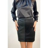 Mois Atelier File Detaylı Deri Etek, Tasarım, Hediye, Büyük Beden - 2XL - Siyah