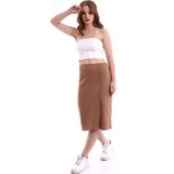 Mois Atelier Kahverengi Yırtmaçlı Kuş Gözü Detaylı Midi Kalem Etek, Tasarım, Büyük Beden - 2XL - 3XL