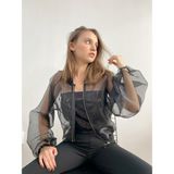 Mois Atelier Organze Şifon Bomber Siyah Ceket Gömlek, Tasarım, Hediye, Büyük Beden, Tesettür - 3XL