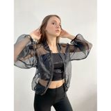 Mois Atelier Organze Şifon Bomber Siyah Ceket Gömlek, Tasarım, Hediye, Büyük Beden, Tesettür - XL