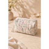 Moisare Makyaj Çantası Kapitoneli Organizer - Seyahat Kozmetik Düzenleyici Fermuarlı Çok Amaçlı Kadın Çantası 20X10X7 cm - Beyaz - Yeşil
