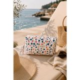 Moisare Makyaj Çantası Kapitoneli Organizer - Seyahat Kozmetik Düzenleyici Fermuarlı Çok Amaçlı Kadın Çantası 20X10X7 cm - Mavi - Beyaz