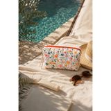 Moisare Makyaj Çantası Kapitoneli Organizer - Seyahat Kozmetik Düzenleyici Fermuarlı Çok Amaçlı Kadın Çantası 20X10X7 cm - Turuncu - Beyaz